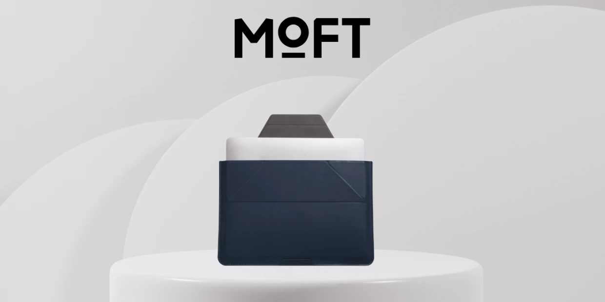 Husa din piele ecologica Moft compatibila cu laptop 13 inch, Functie de suport, Albastru 1 Lerato.ro