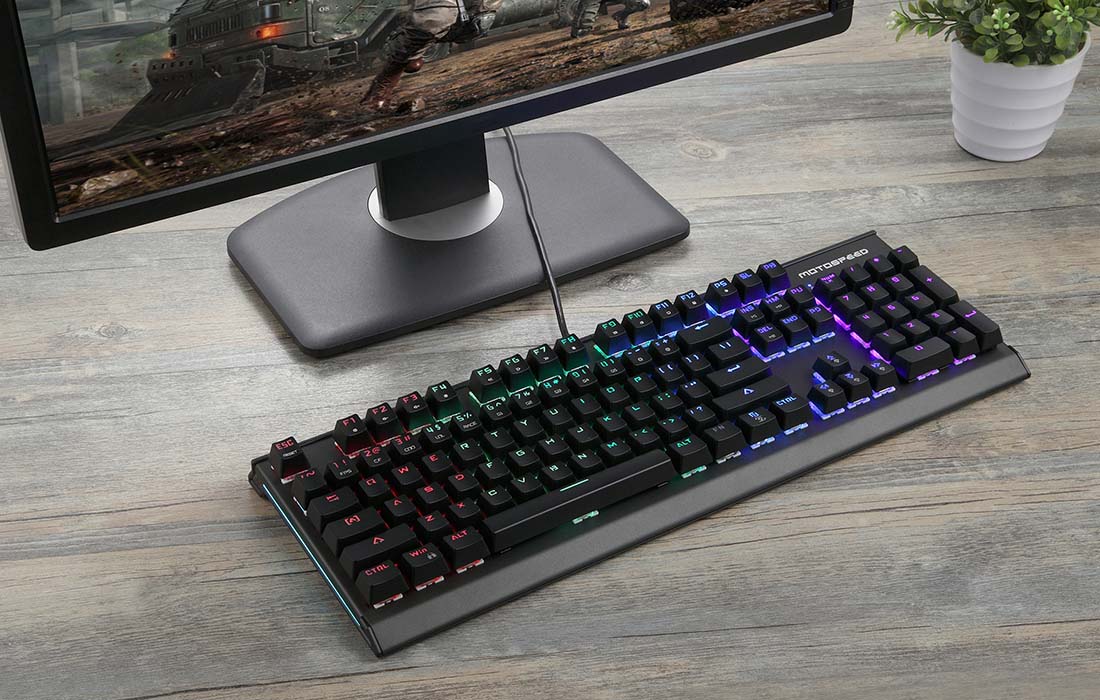 Tastatura gaming mecanica Motospeed CK76 cu fir de 1.8m, conexiune USB, iluminat RGB, Switch-uri Blue, Negru 1 Lerato.ro