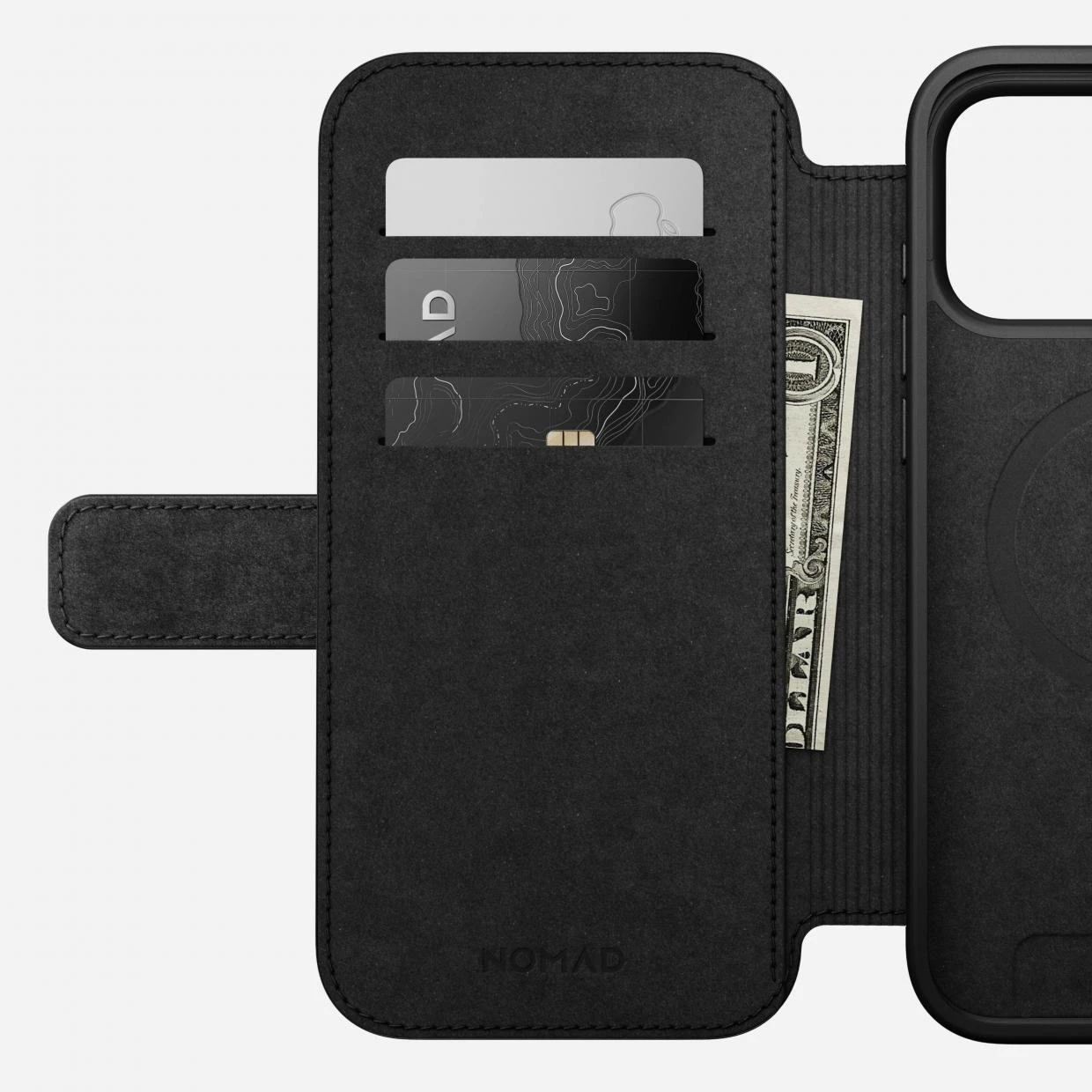 Husa flip cover Nomad Modern Leather Folio cu MagSafe compatibila cu iPhone 18 Pro / 17 Pro, Negru 1 Lerato.ro