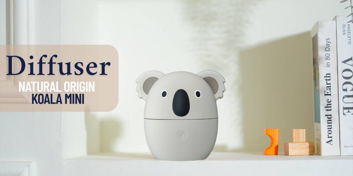 Umidificator aer Natural Origin Mini Koala, Functie de aromatizor, 80ml, 2600mAh, Autonomie 4h, Gri 1 Lerato.ro