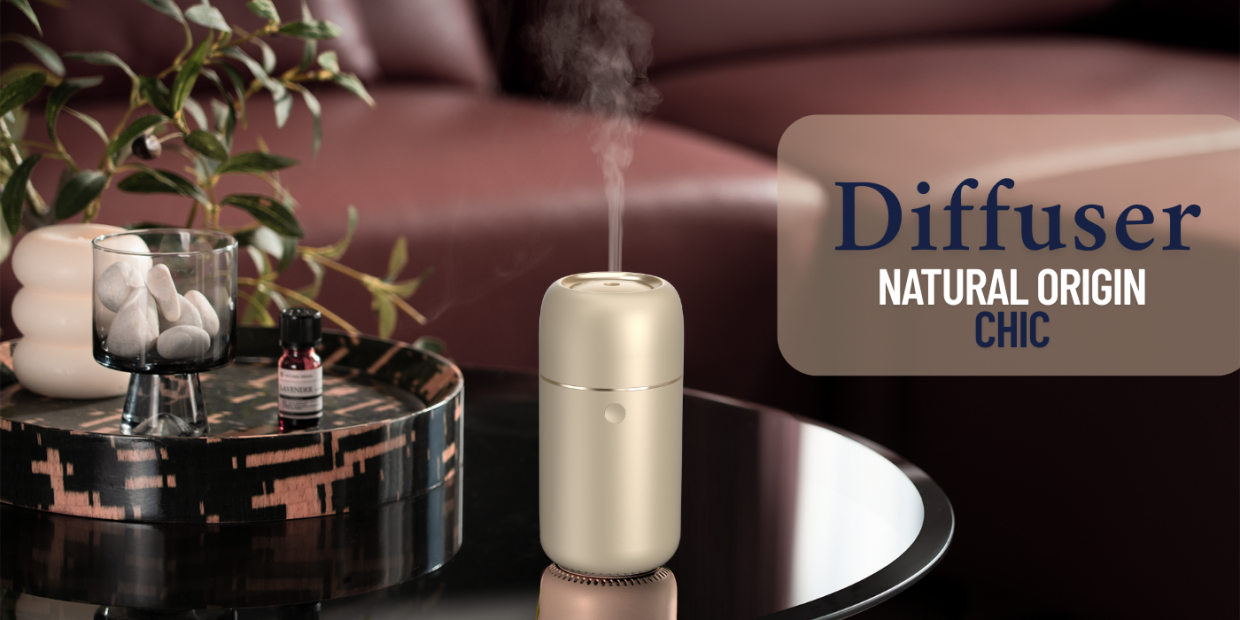 Umidificator aer Natural Origin Chic, Functie de aromatizor, 85ml, 2550mAh, Autonomie 3h, Gold 1 Lerato.ro