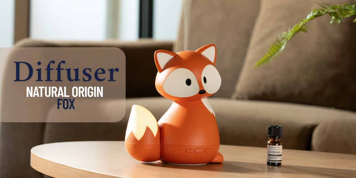 Umidificator aer Natural Origin Fox, Functie de aromatizor, 95ml, Autonomie 4h, Portocaliu 1 Lerato.ro