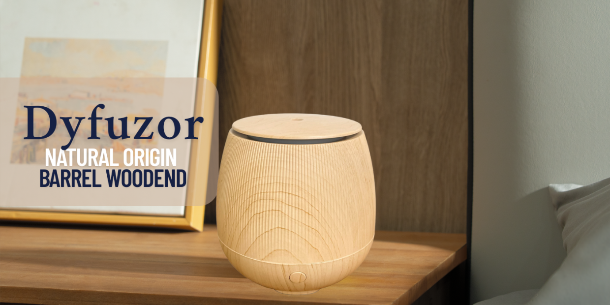 Umidificator aer Natural Origin Barrel Woodend, Functie de aromatizor, 150ml, Autonomie 7h, Bej 1 Lerato.ro
