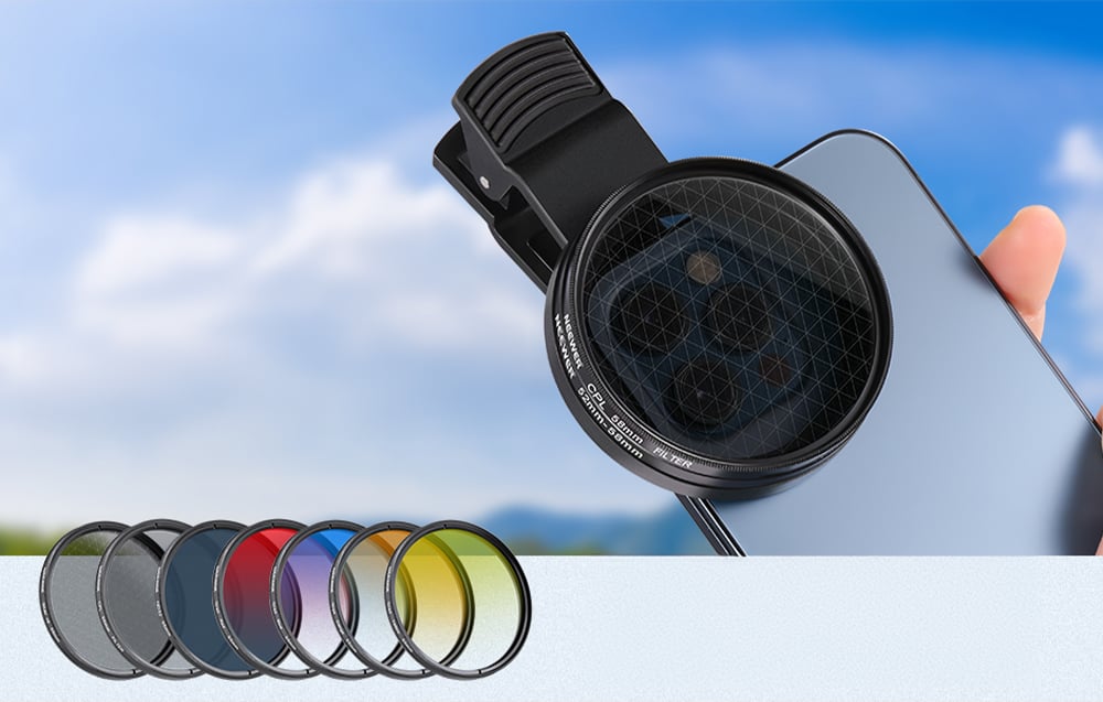Set 7 filtre pentru telefon Neewer, Gradatie in 4 culori / CPL / ND32 / Stea, Clema universala inclusa, 58mm, Negru 1 Lerato.ro