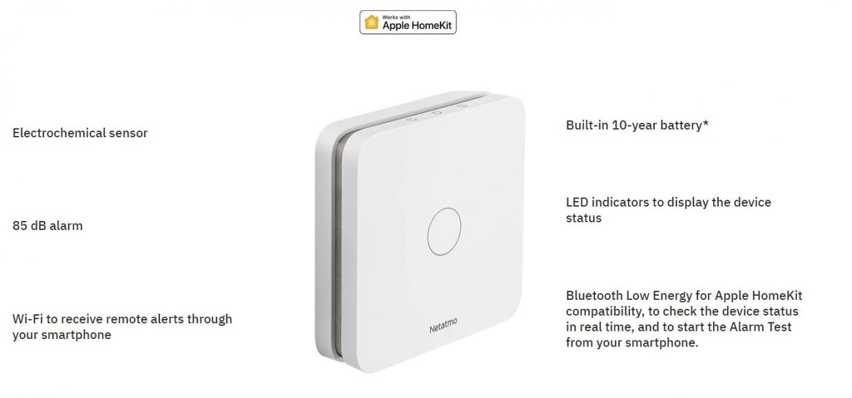 Detector monoxid de carbon Netatmo Smart Carbon Monoxide Alarm, 85dB, Alerte mobil, Wi-Fi, Compatibil cu Apple HomeKit, Alb 1 Lerato.ro