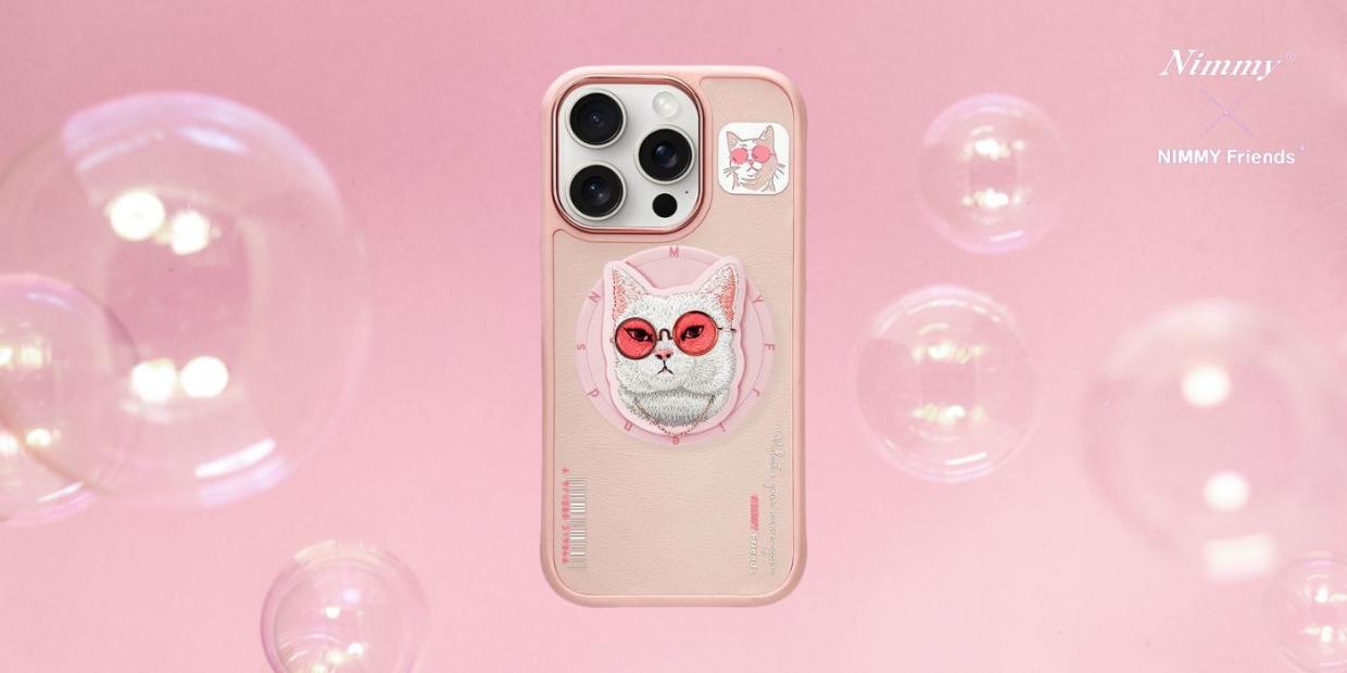 Carcasa Nimmy Glasses Cool Cat cu MagSafe compatibila cu iPhone 16 Pro Max, Roz 1 Lerato.ro