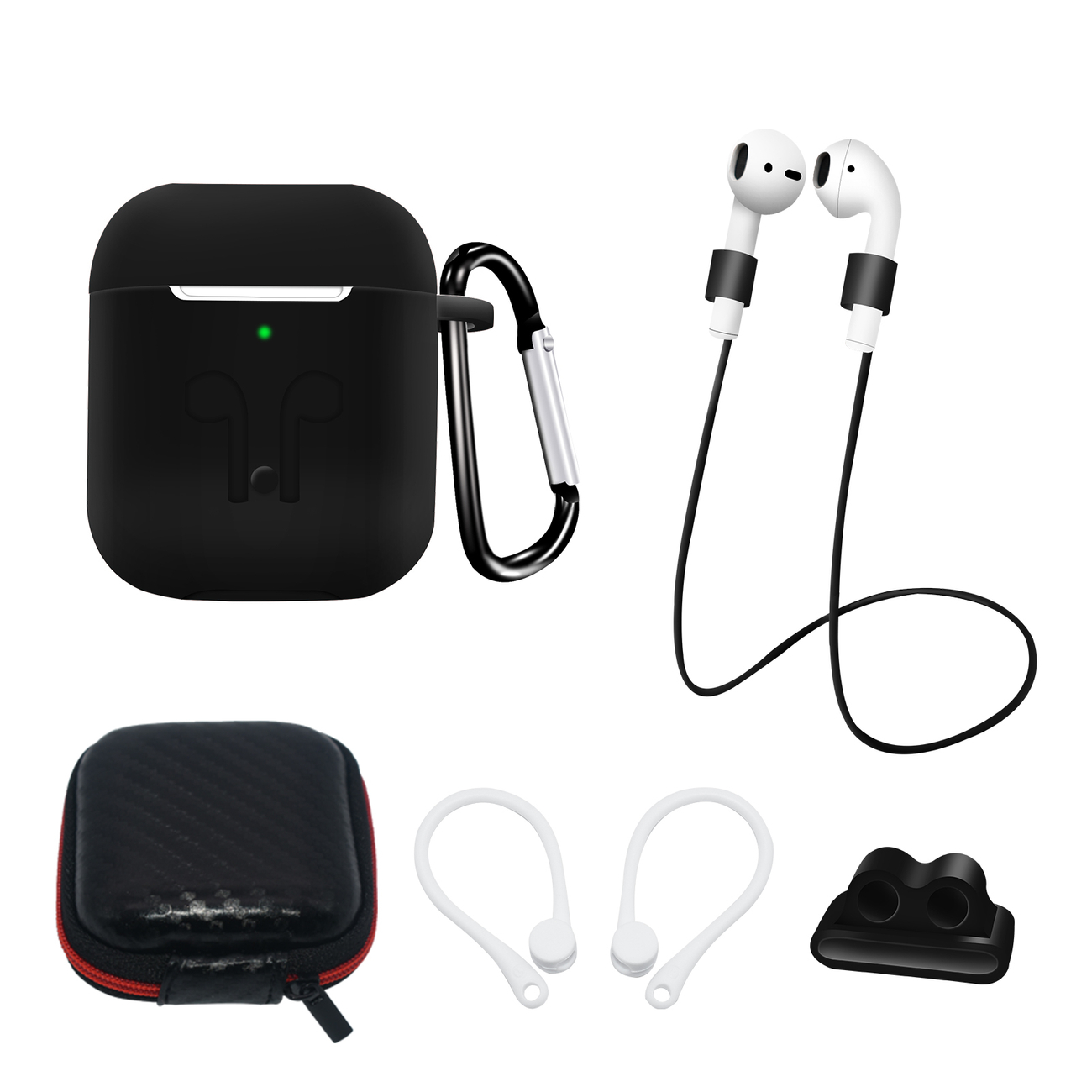Set carcasa si accesorii Silicone compatibil cu Apple AirPods 1/2 Black 1 Lerato.ro