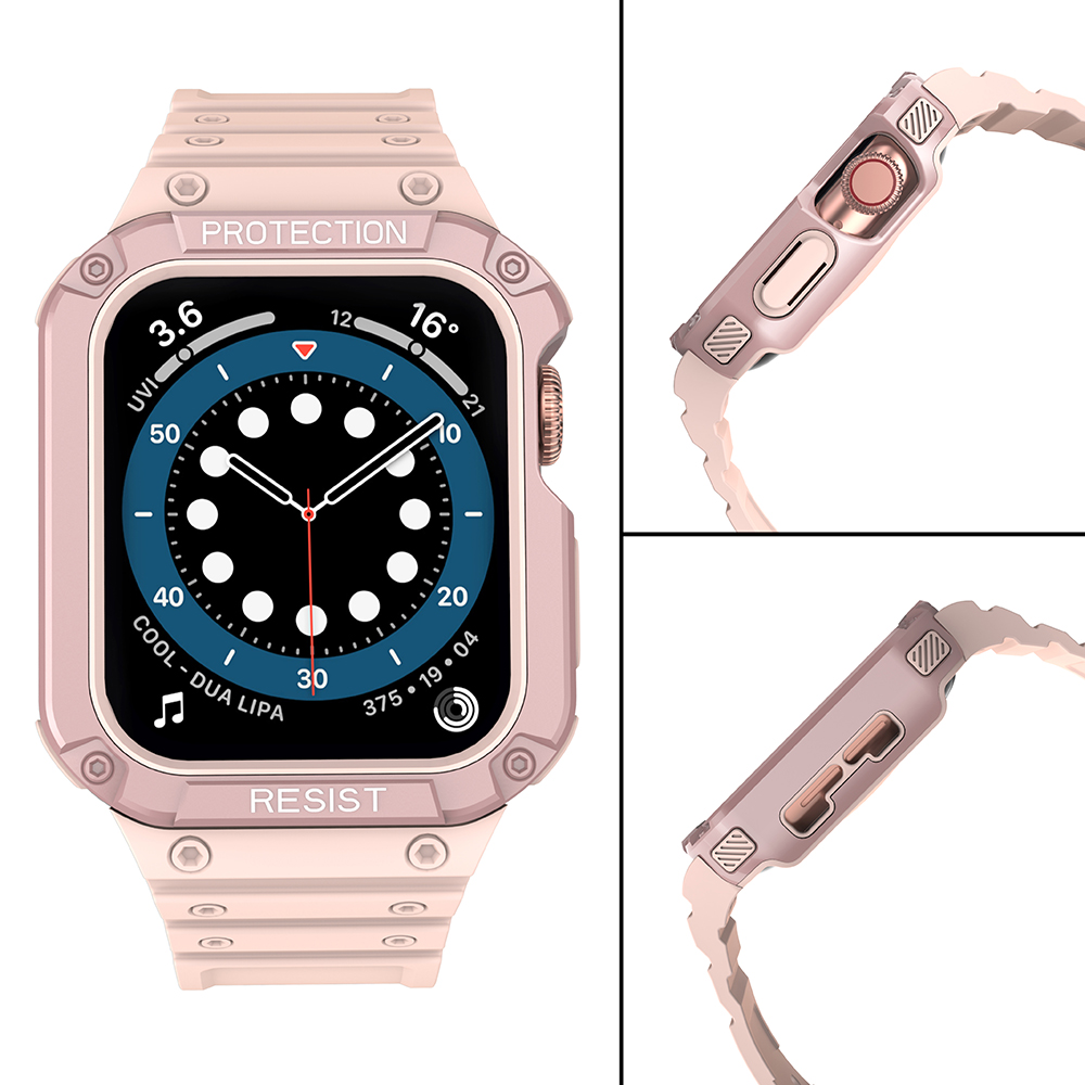 Husa si curea Armored Strap Band compatibila cu Apple Watch 4/5/6/7/8/SE/Ultra 42/44/45/49mm Pink 1 Lerato.ro