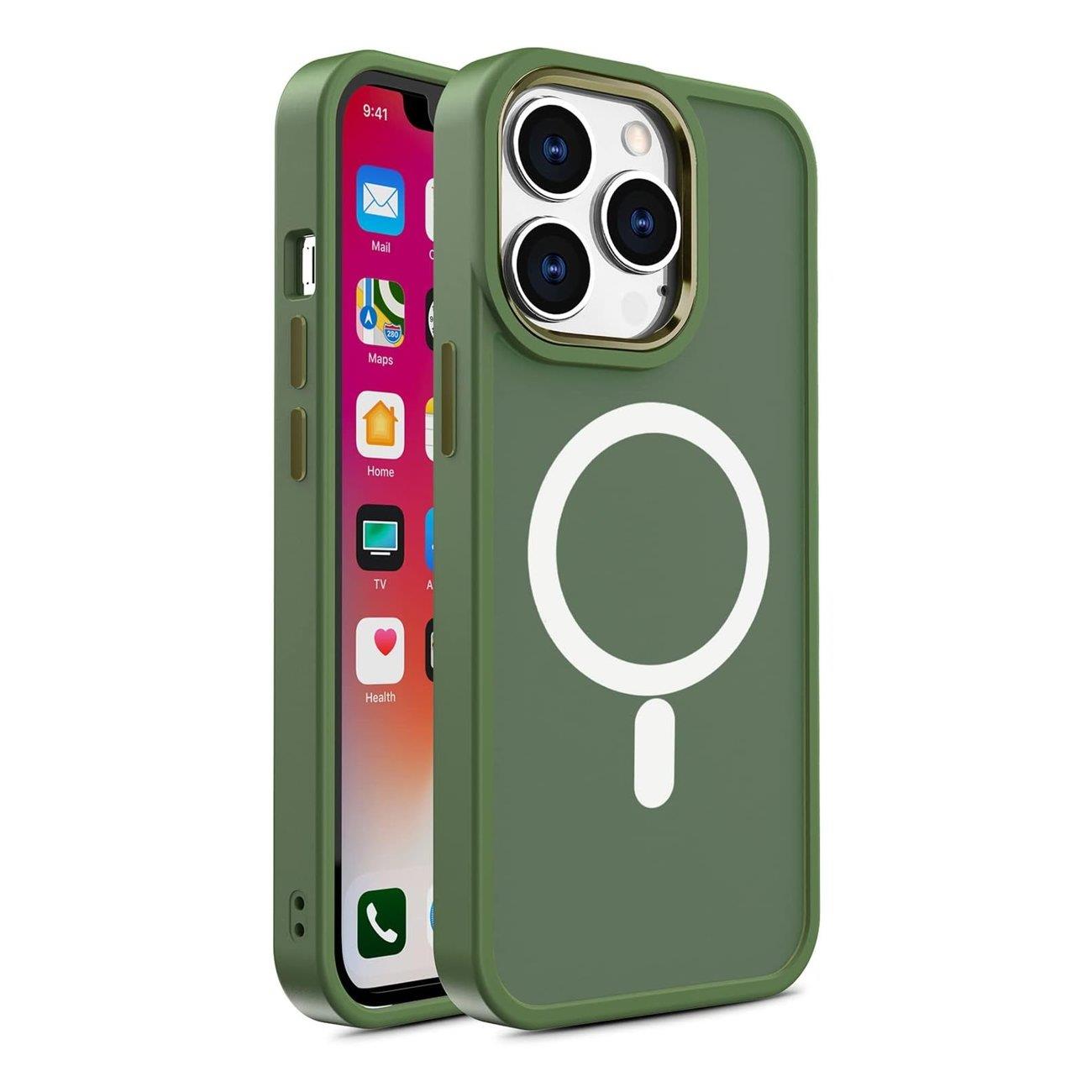 Carcasa Armored Magnetic MagSafe compatibila cu iPhone 13 Pro Green 1 Lerato.ro