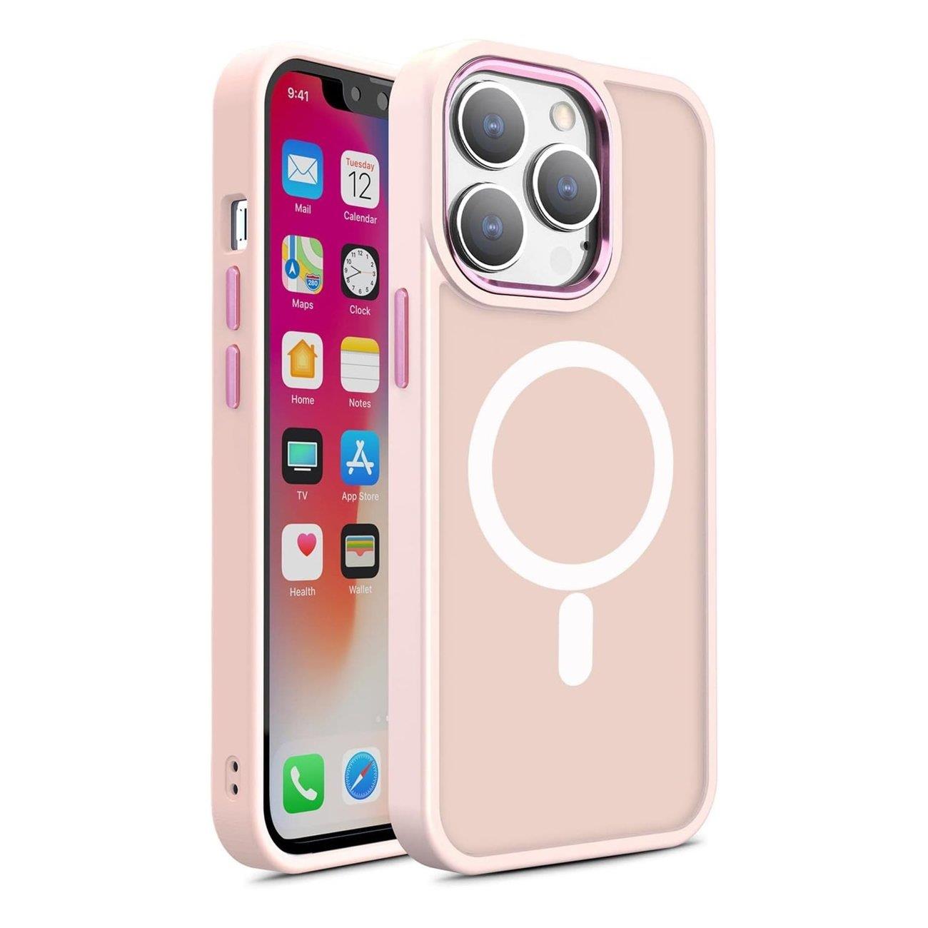 Carcasa Armored Magnetic MagSafe compatibila cu iPhone 14 Pro Max Pink 1 Lerato.ro