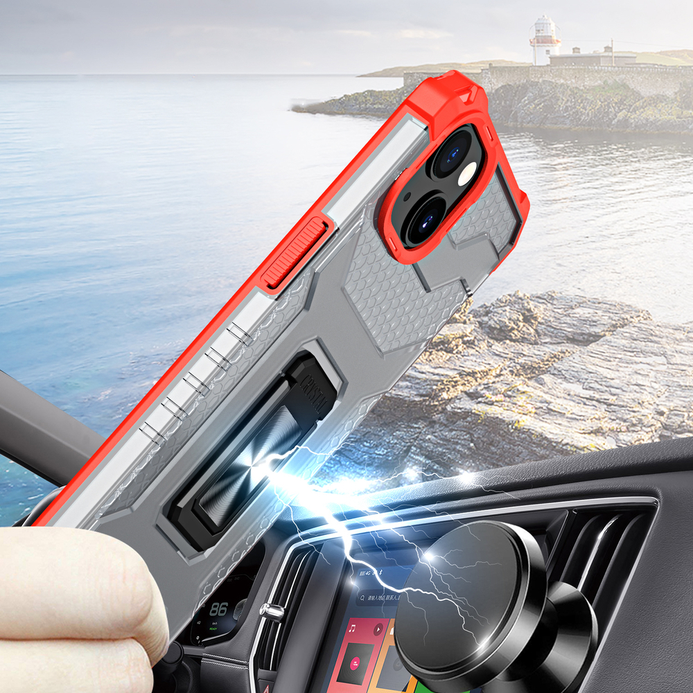 Carcasa Crystal Ring compatibila cu iPhone 13 Mini, Functie magnetica, Red 1 Lerato.ro