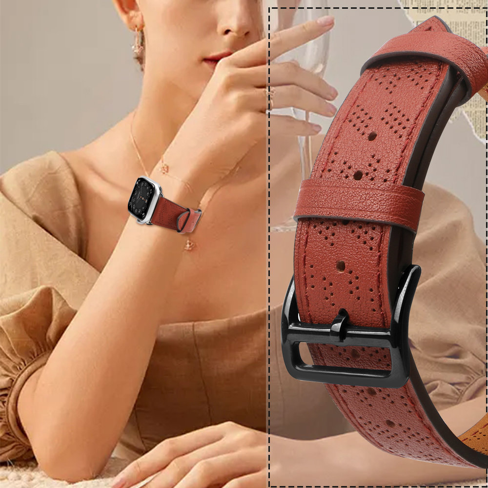 Curea piele Leather Strap compatibila cu Apple Watch 4/5/6/7/8/SE/Ultra 42/44/45/49mm Rosu 1 Lerato.ro