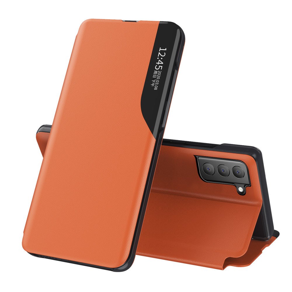 Husa Eco Leather View compatibila cu Samsung Galaxy S21 FE 5G Orange 1 Lerato.ro