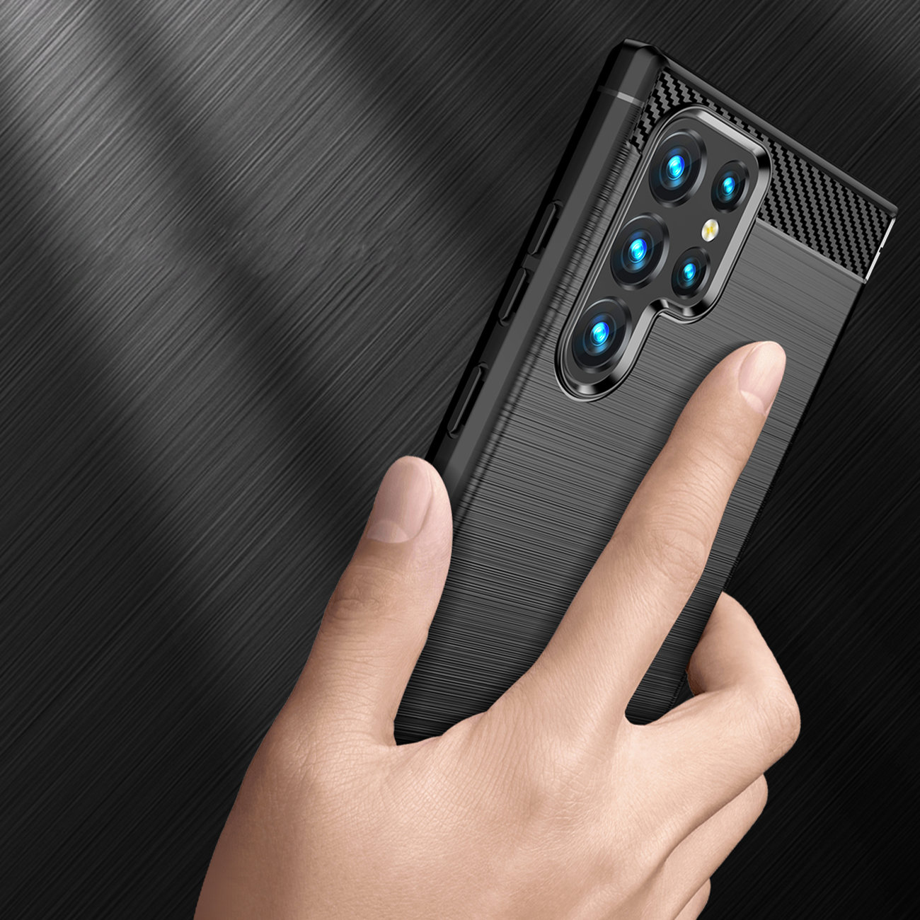 Carcasa Flexible Carbon compatibila cu Samsung Galaxy S22 Ultra Black 1 Lerato.ro