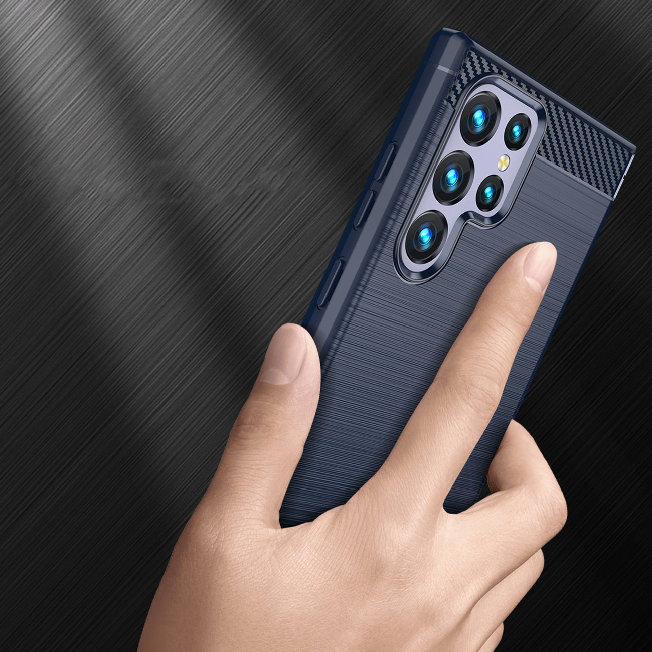 Carcasa Flexible Carbon compatibila cu Samsung Galaxy S23 Ultra Blue 1 Lerato.ro