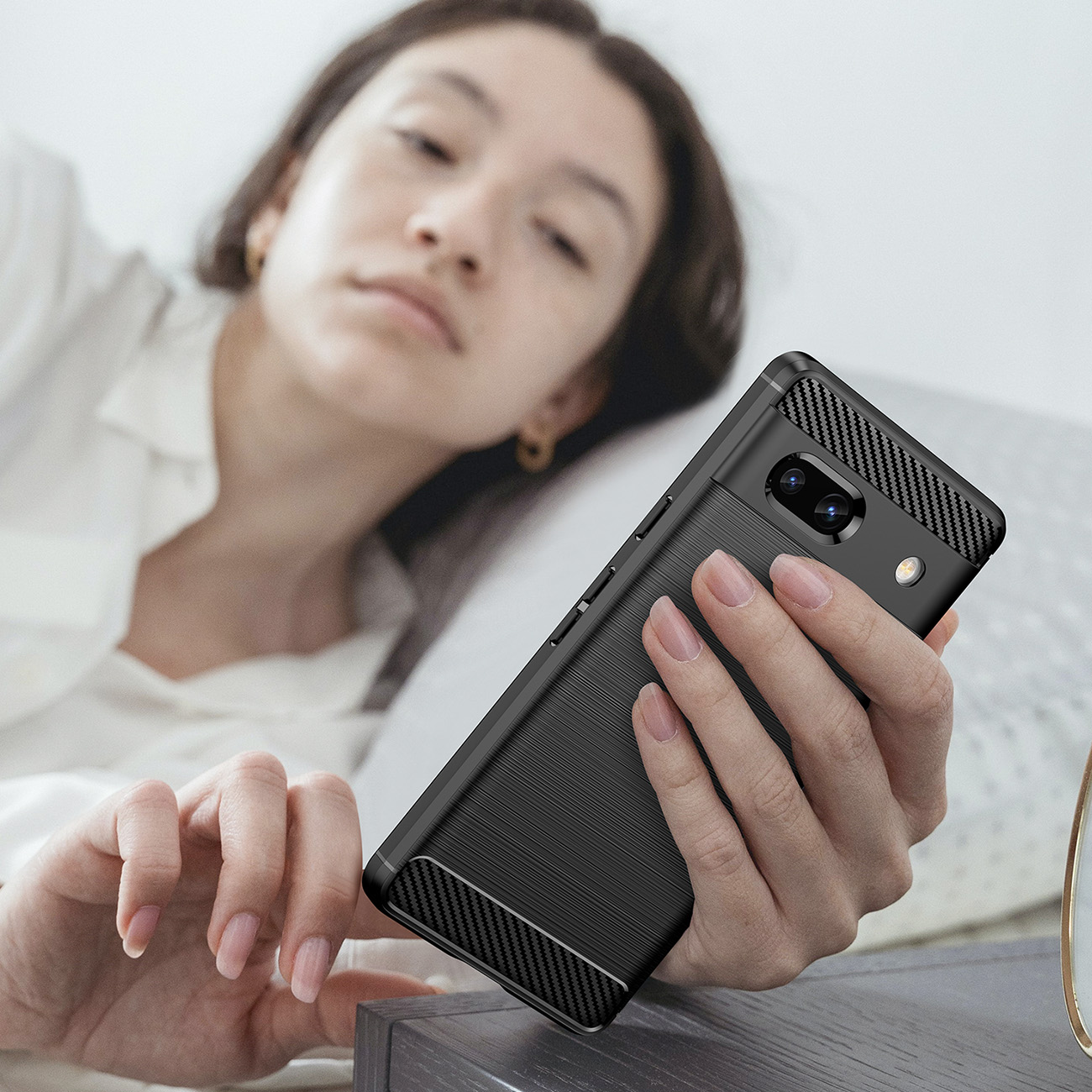 Carcasa Flexible Carbon compatibila cu Google Pixel 7a Black 1 Lerato.ro