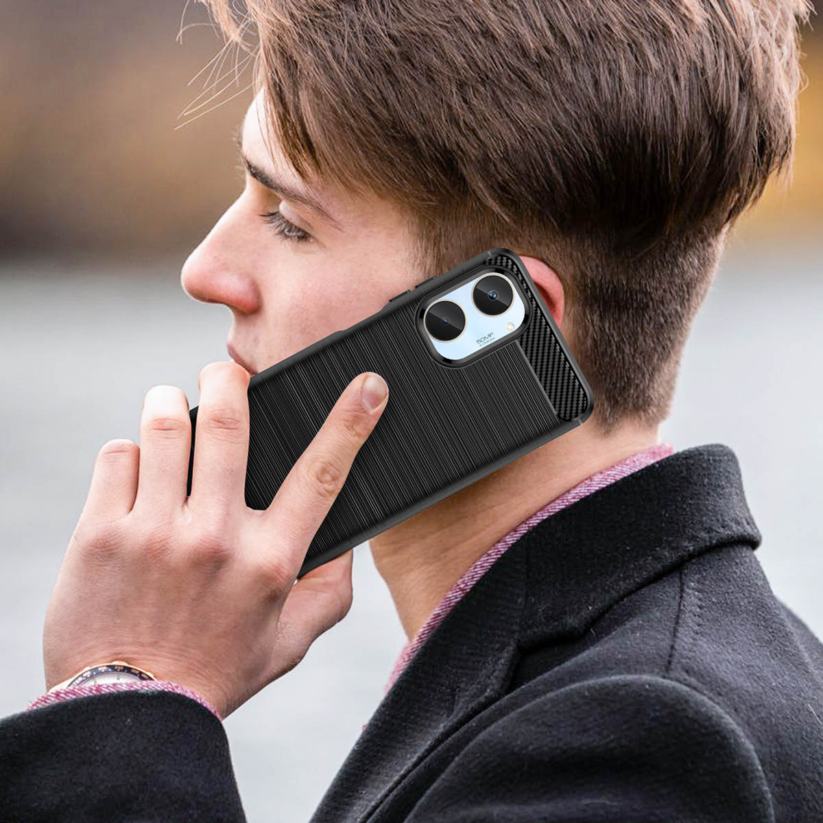 Carcasa Flexible Carbon compatibila cu Realme 10 Black 1 Lerato.ro
