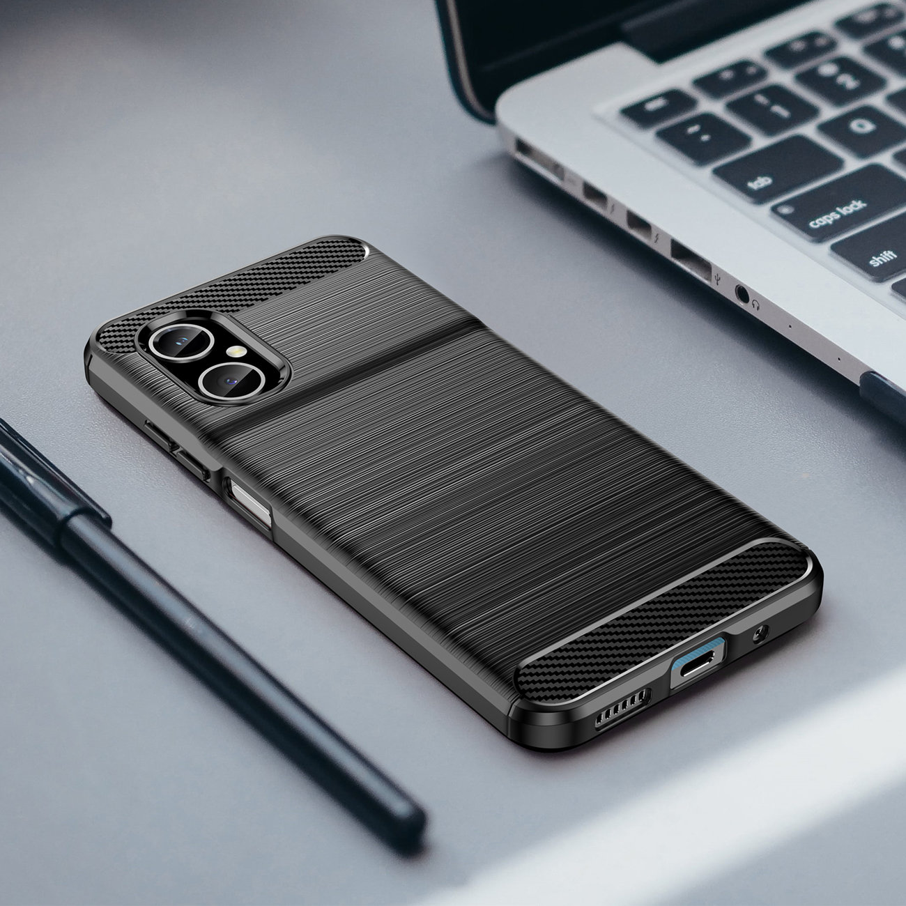 Carcasa Flexible Carbon compatibila cu Xiaomi Poco M4 5G / Redmi 10 5G / Redmi Note 11E Black 1 Lerato.ro