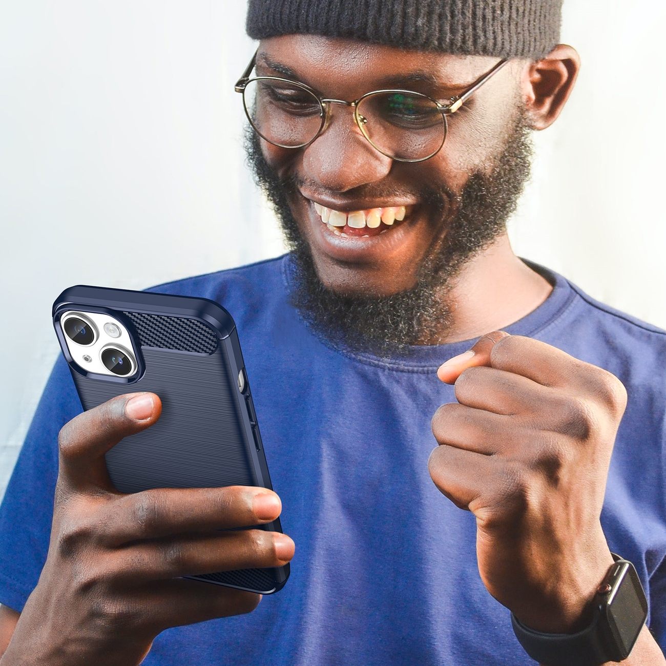 Carcasa Flexible Carbon compatibila cu iPhone 14 Plus Blue 1 Lerato.ro
