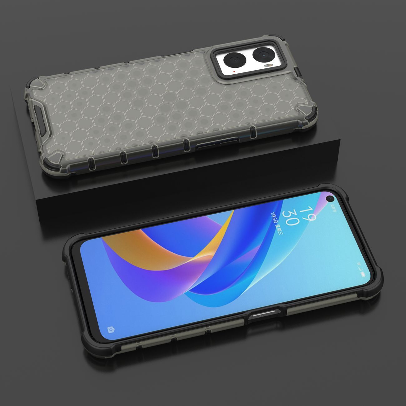 Carcasa Honeycomb compatibila cu Realme 9i si Oppo A36/A76 Black 1 Lerato.ro