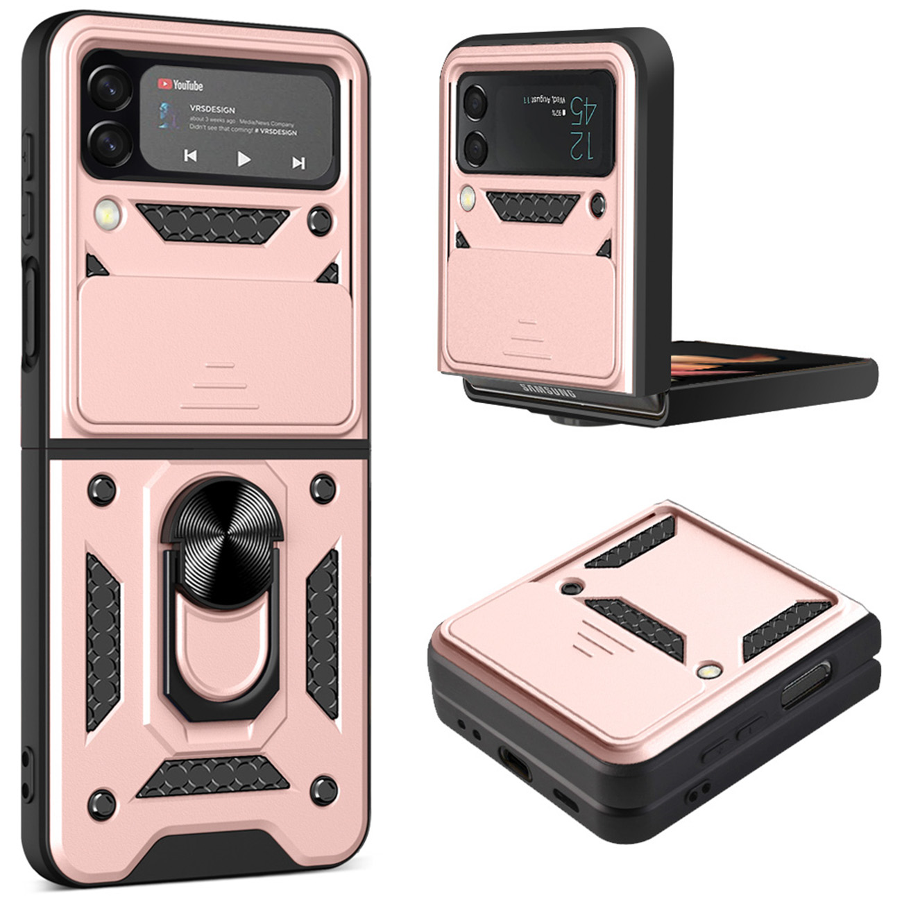 Carcasa Hybrid Armor CamShield compatibila cu Samsung Galaxy Z Flip 3 5G Pink 1 Lerato.ro
