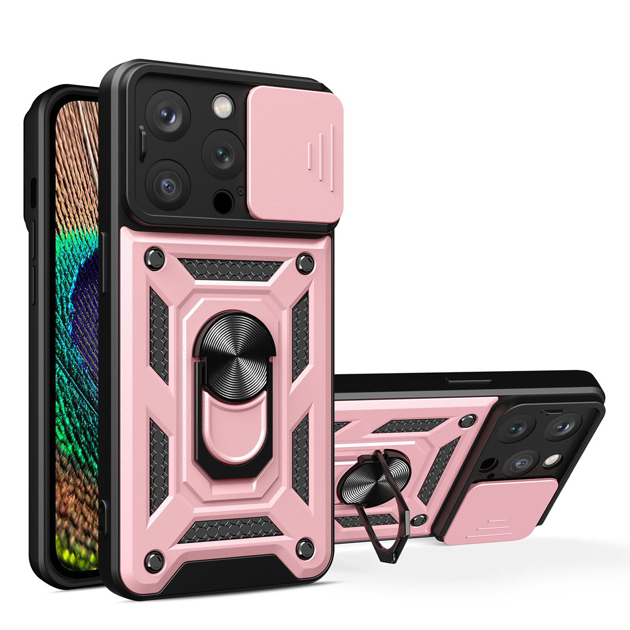 Carcasa Hybrid Armor CamShield compatibila cu iPhone 14 Pro Pink 1 Lerato.ro
