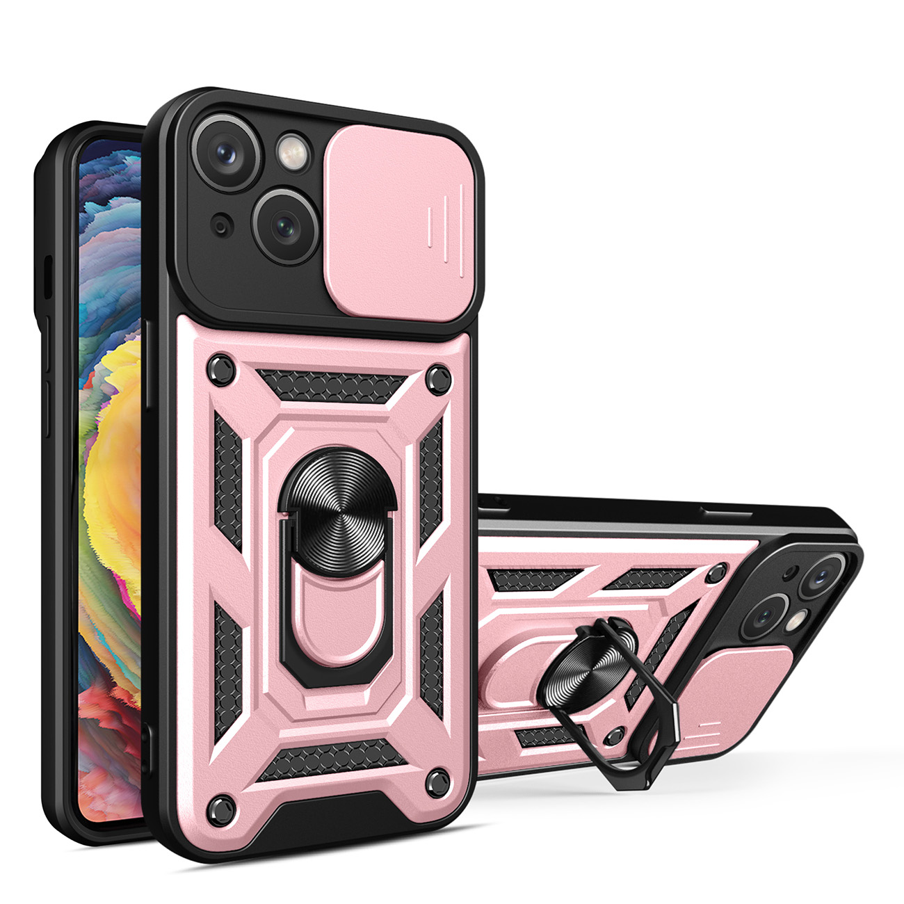 Carcasa Hybrid Armor CamShield compatibila cu iPhone 14 Pink 1 Lerato.ro
