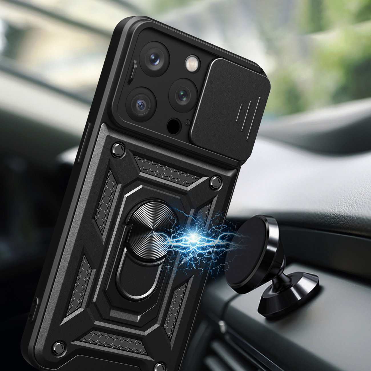 Carcasa Hybrid Armor CamShield compatibila cu iPhone 15 Pro Black 1 Lerato.ro