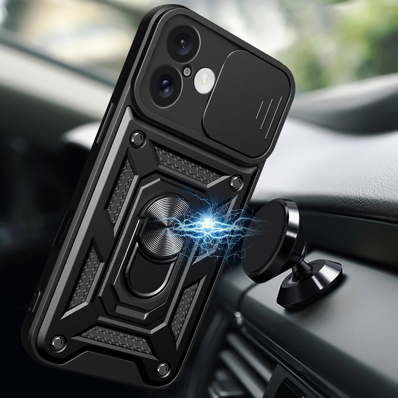 Carcasa Hybrid Armor CamShield compatibila cu iPhone 16 Black 1 Lerato.ro