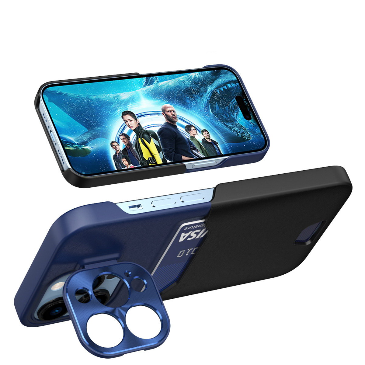 Carcasa Leather Wallet Stand compatibila cu iPhone 14 Pro Max Blue 1 Lerato.ro