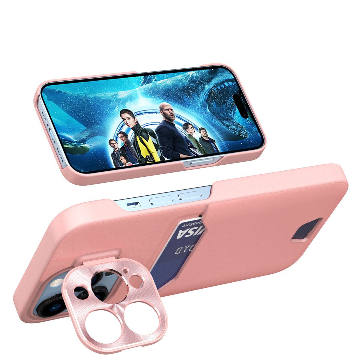Carcasa Leather Wallet Stand compatibila cu iPhone 14 Pro Pink 1 Lerato.ro