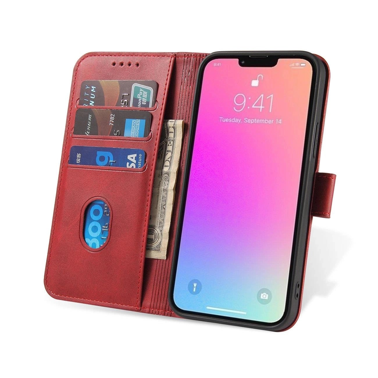 Husa Magnet Wallet Stand compatibila cu Samsung Galaxy S24 FE Red 1 Lerato.ro