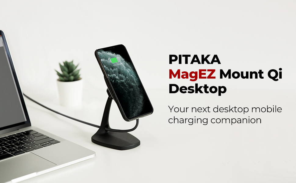 Incarcator Wireless PITAKA MagEZ Mount Qi Desktop, USB-C, Fast Charge, 10W, rotire 360 grade, Black/Grey 1 Lerato.ro