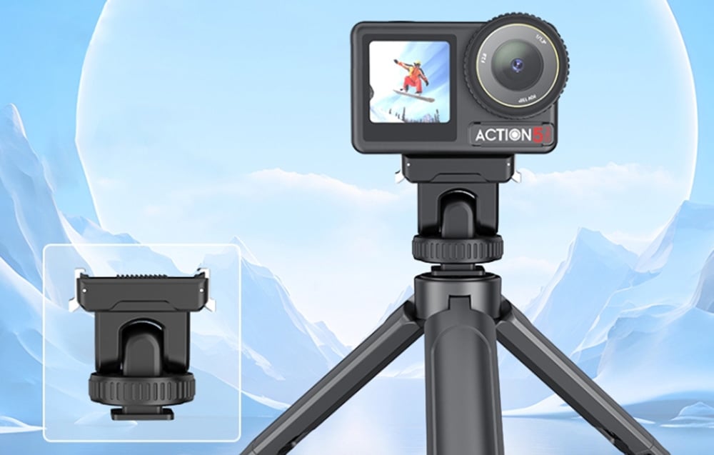 Gimbal Puluz compatibil cu DJI Osmo Action 5 Pro / 4 / 3, Unghi reglabil, COld shoe, Filet 1/4 inch, Negru 1 Lerato.ro