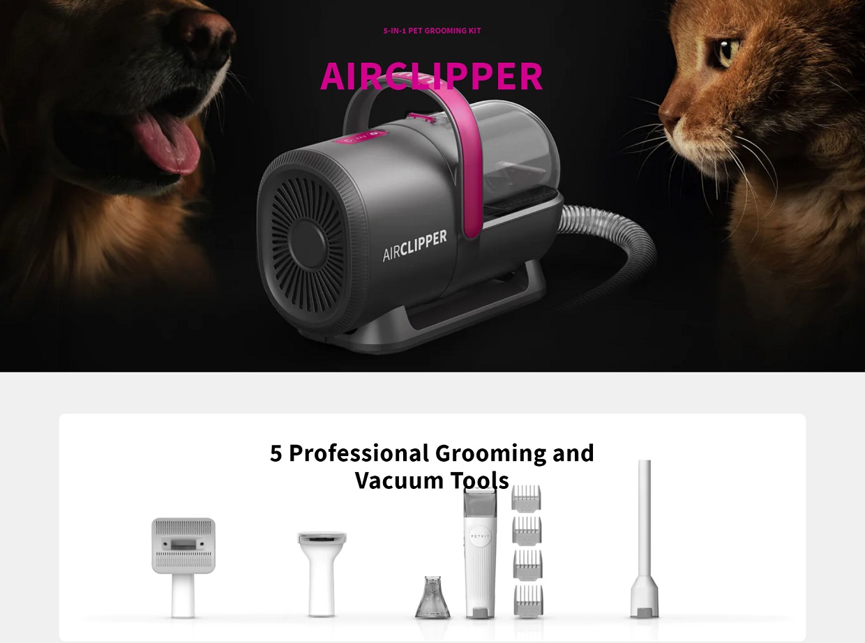 Aparat multifunctional pentru ingrijirea parului animalelor de companie Petkit AirClipper 5 in 1, functie de perie, aparat de tuns, aspirator, Alb 1 Lerato.ro