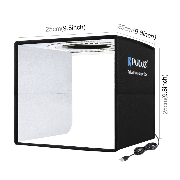 Mini studio portabil Lightbox PU5025B PULUZ, LED-uri incorporate, fundaluri multiple, fotografie/mini-filmulete de produs, 25x25cm, Negru 1 Lerato.ro