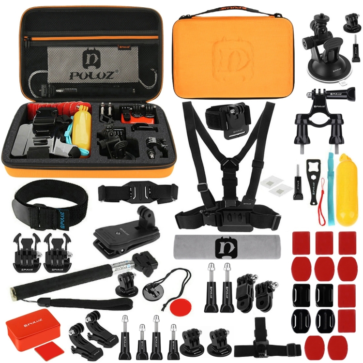 Kit 53+1 Accesorii PKT26 Puluz pentru Camera Video Sport DJI Osmo Action, GoPro, Cutie Depozitare, Portocaliu 1 Lerato.ro