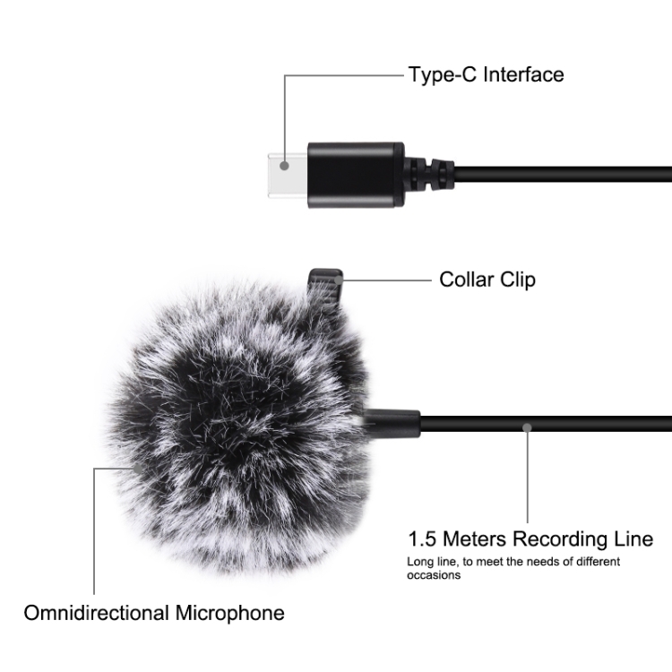 Microfon tip lavaliera PU425 Puluz, Wired Condenser Recording, USB-C, Lungime 1.5m, Negru 1 Lerato.ro