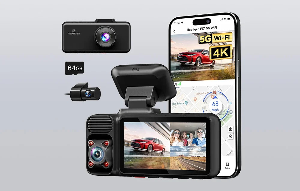 Camera auto fata/spate REDTIGER F17, 4K UHD, Ecran 3 inch, GPS, WiFi, Negru 1 Lerato.ro
