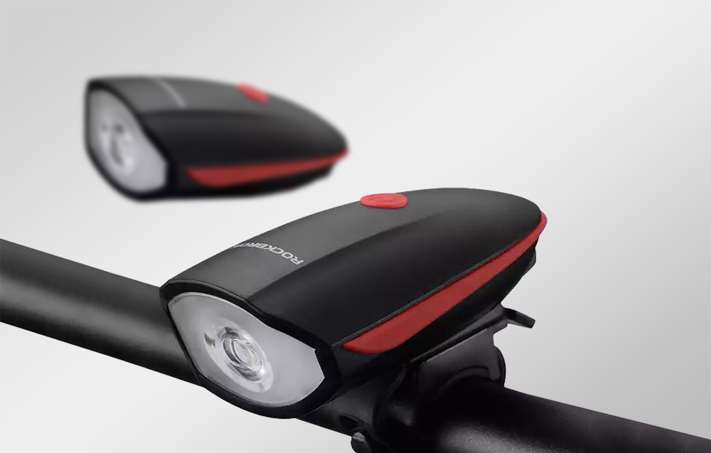 Lumina bicicleta cu sonerie Rockbros 7588, LED, 1200 mAh, 250lm, Incarcare USB, Functie lanterna, IPX5, Negru/Rosu 1 Lerato.ro