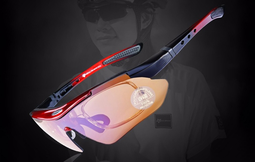 Ochelari de ciclism polarizati Rockbros 10003 cu protectie UV, 5 lentile incluse, gri, transparent, galben, albastru si colorat, Negru 1 Lerato.ro