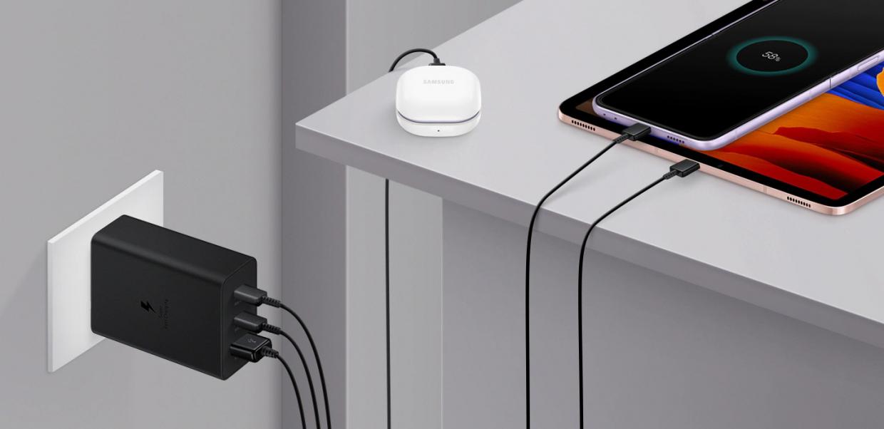 Incarcator retea Samsung Trio, USB si 2x USB-C, 65W, Quick Charge, Negru 1 Lerato.ro