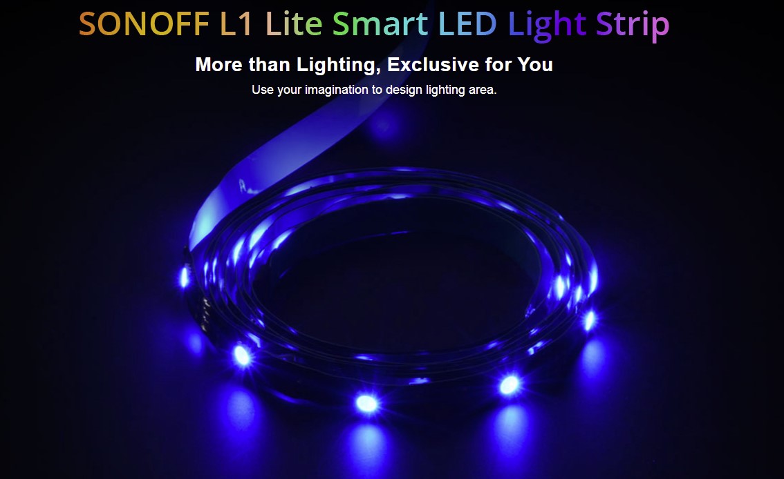 Banda LED Smart Sonoff L1 Lite, RGB, 5m, WiFi, Control prin aplicatie si vocal, 5m, Telecomanda si adaptor incluse, Negru 1 Lerato.ro