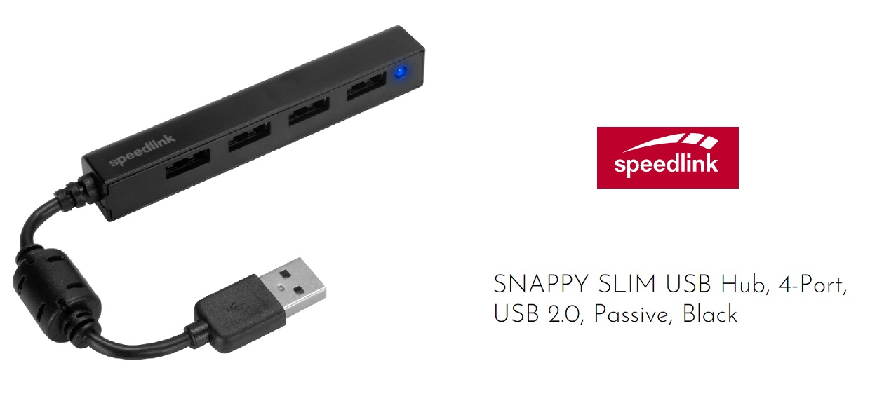 USB HUB SPEEDLINK SNAPPY SLIM, 4 porturi, USB2.0, lungime cablu 8cm, negru 1 Lerato.ro