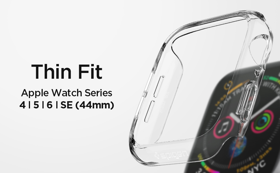 Carcasa Spigen Thin Fit compatibila cu Apple Watch 4/5/6/SE (44 mm) Crystal Clear 1 Lerato.ro