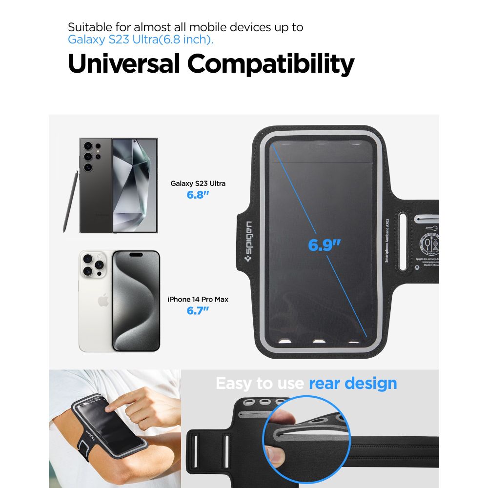 Husa arm band universala antebrat Spigen A703 Dynamic Shield, Compatibila cu telefoane de maxim 6.9 inch, Negru 1 Lerato.ro