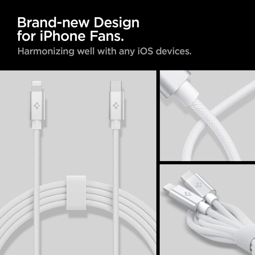Cablu pentru incarcare si transfer de date Spigen ArcWire PB2200, USB Type-C/Lightning, MFI, 2m, Alb 1 Lerato.ro