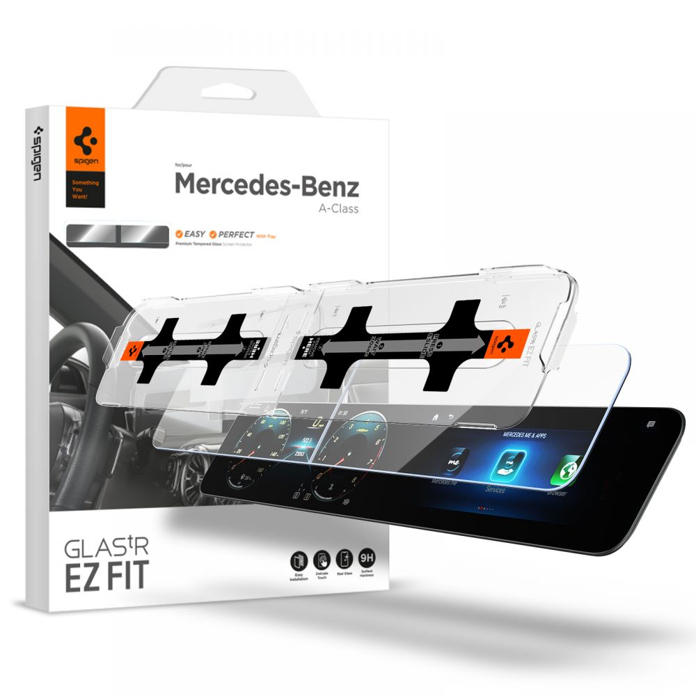 Set 2 folii sticla cu sistem de montare Spigen GLAStR EZ FIT compatibil cu Mercedes A-Class 2020/2021
