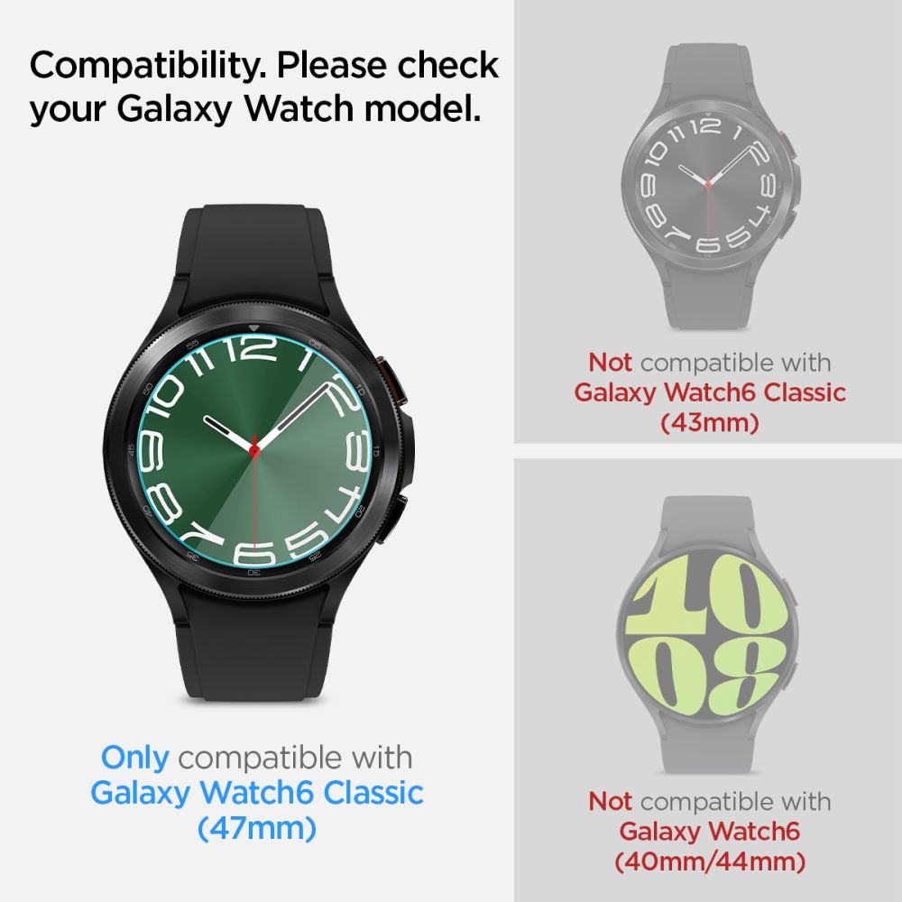 Set 2 folii sticla transparente cu sistem de montare Spigen GLAStR EZ FIT compatibil cu Samsung Galaxy Watch 6 Classic 47mm 1 Lerato.ro