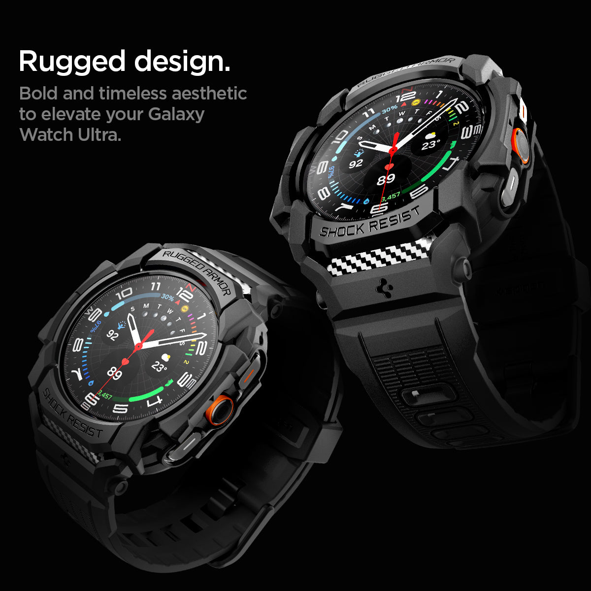Curea cu carcasa de protectie Spigen Rugged Armor Pro compatibila cu Samsung Galaxy Watch Ultra 1/2 47mm, Negru 1 Lerato.ro